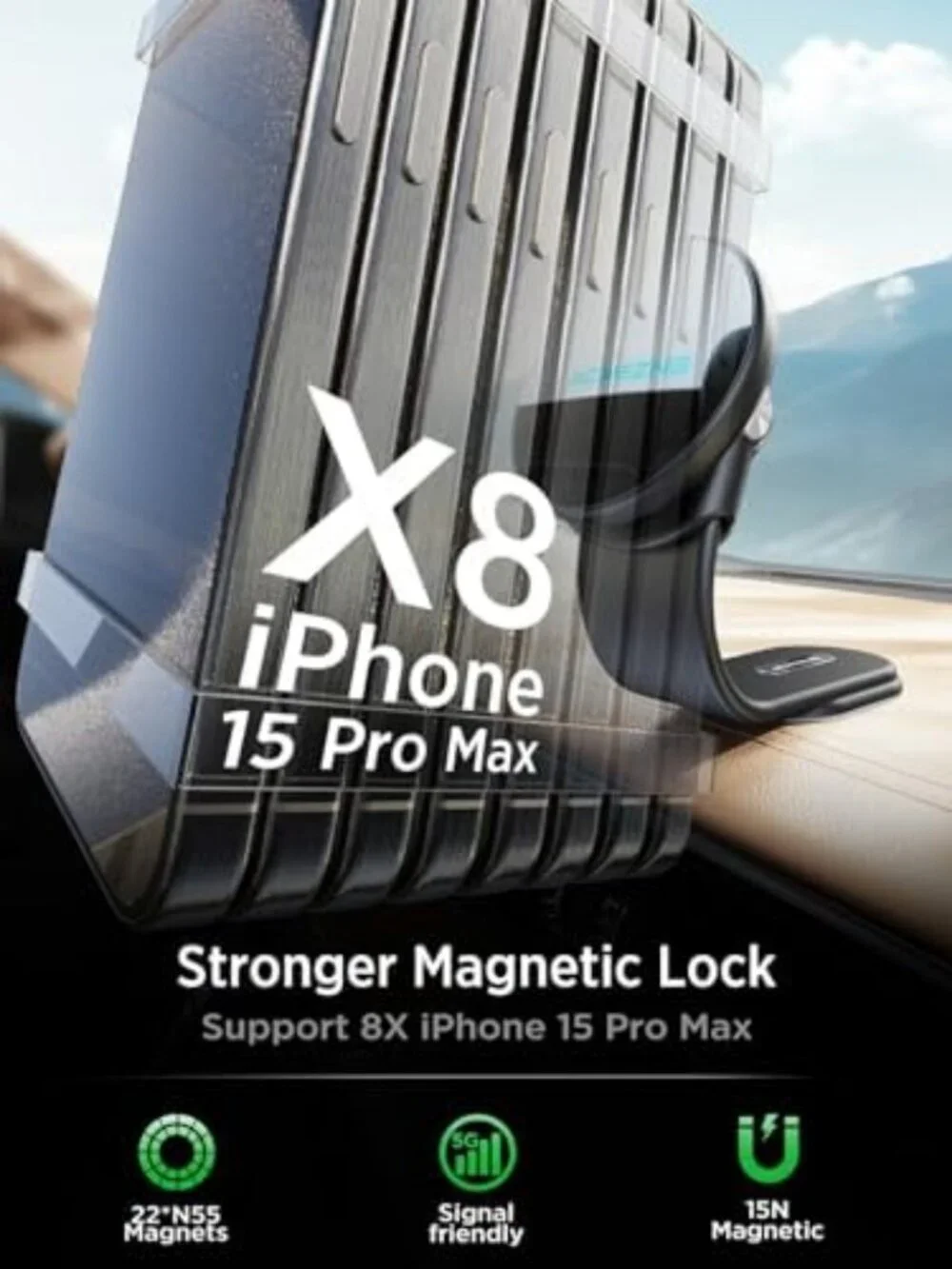 15W Magnetic Wireless Car Charger Mount, Adjustable Aluminum Phone Holder, Fast